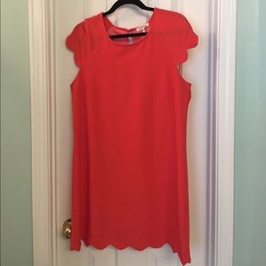 Orange/red Monteau scalloped cap sleeve dress